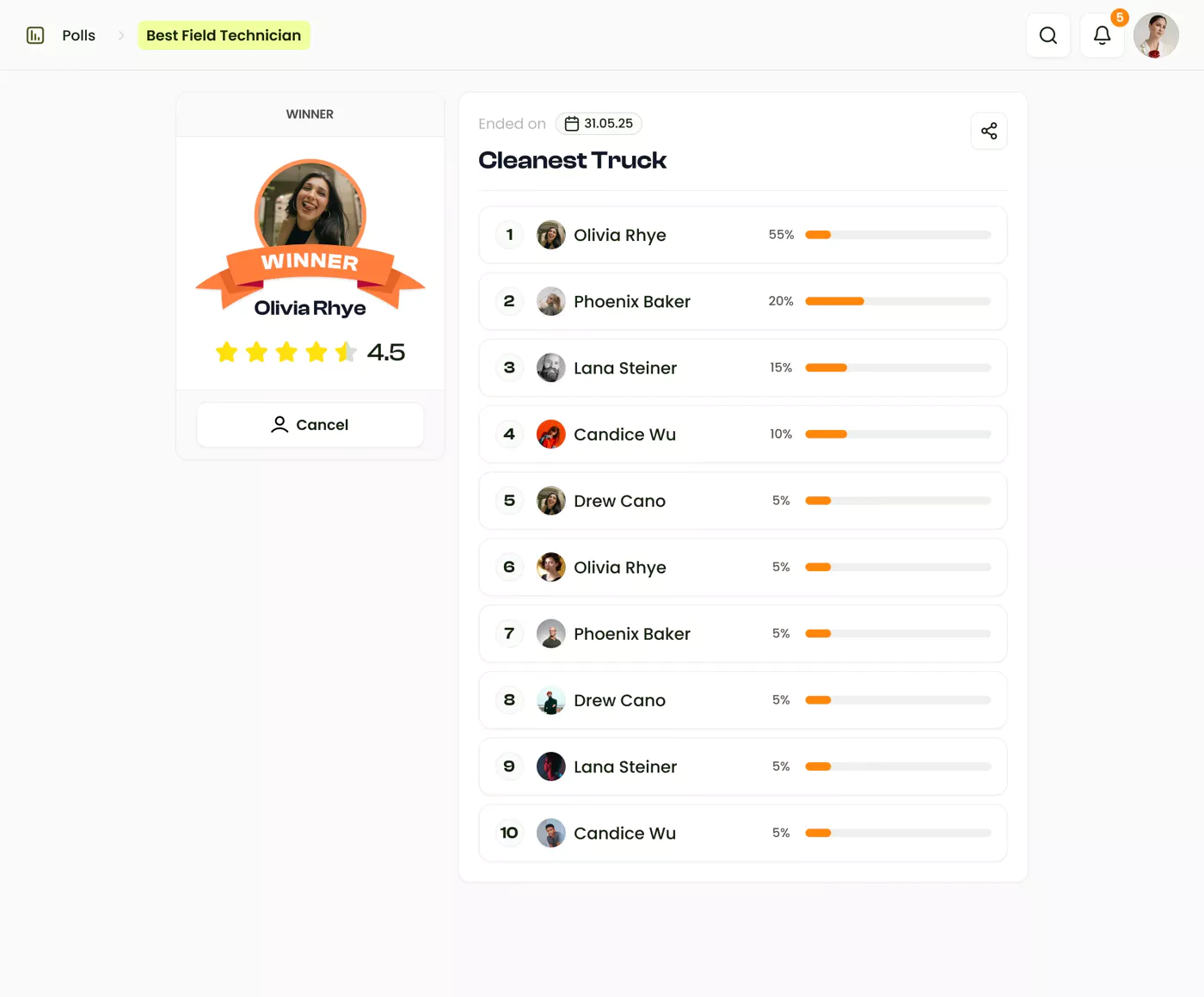 Team polls and voting system showing employee engagement surveys, feedback collection, and democratic decision making tools